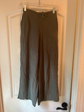 Wide-Leg Drawstring Women’s Pants Olive Green